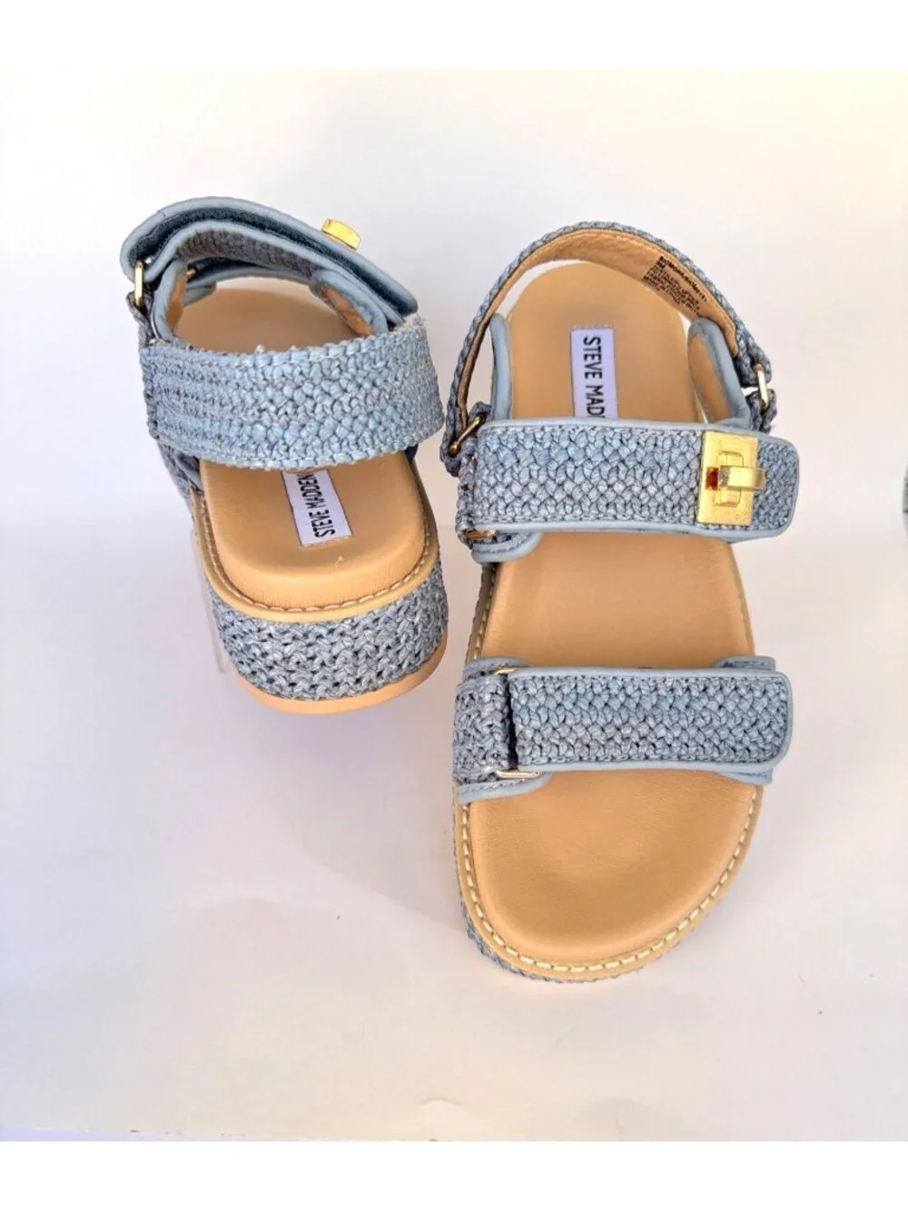Steve Madden Blue Bigmona Platforms Raffia Sandals Women Size 9